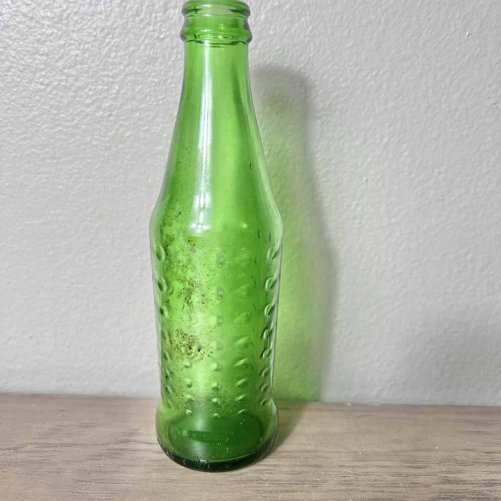 Vintage Green Glass Soda Bottle 6 fl oz Dimpled Texture No Label 1960s–1970s